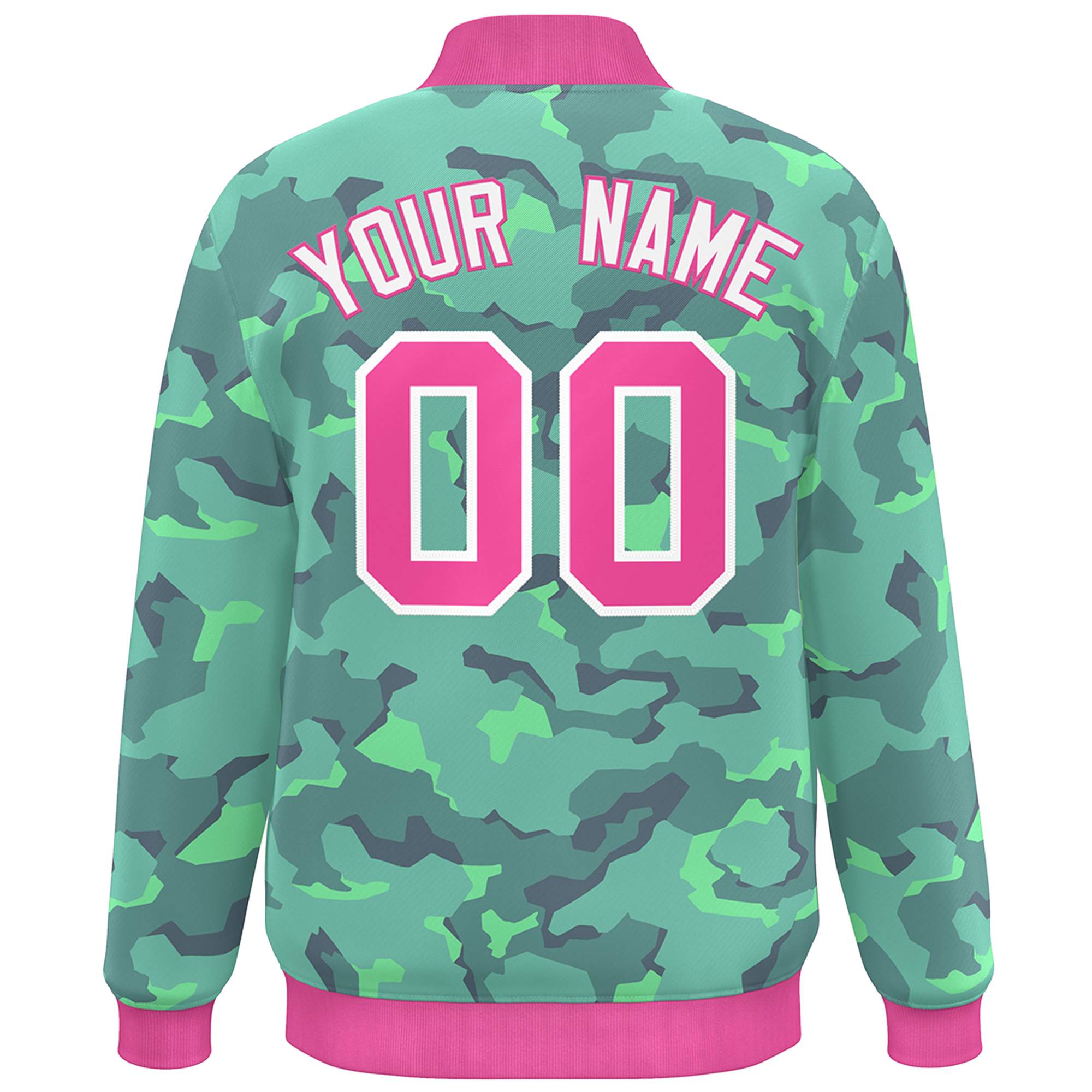 Blouson aviateur Letterman personnalisé rose blanc camouflage Varsity Full-Snap