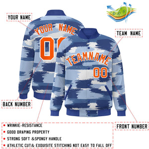 Custom Royal Orange-White Camo Varsity Full-Snap Letterman Bomber Jacket