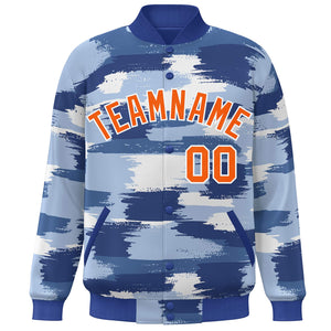 Custom Royal Orange-White Camo Varsity Full-Snap Letterman Bomber Jacket