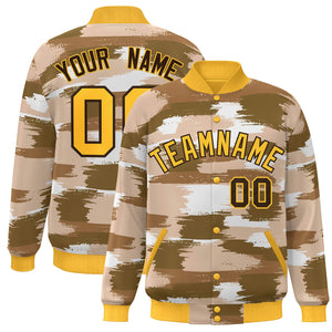 Blouson aviateur Letterman personnalisé jaune marron camouflage Varsity Full-Snap