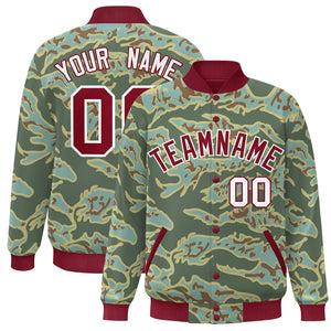 Custom Crimson White Camo Varsity Full-Snap Letterman Bomber Jacket