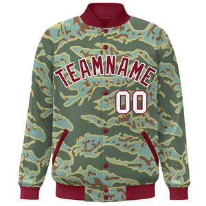 Custom Crimson White Camo Varsity Full-Snap Letterman Bomber Jacket