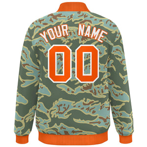 Custom Orange White Camo Varsity Full-Snap Letterman Bomber Jacket