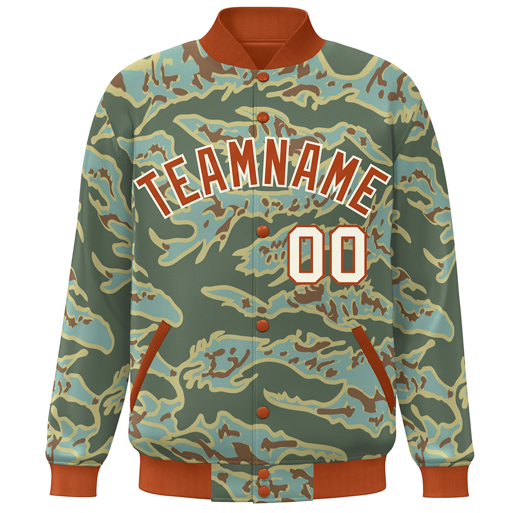 Blouson aviateur Letterman personnalisé orange blanc camouflage Varsity Full-Snap