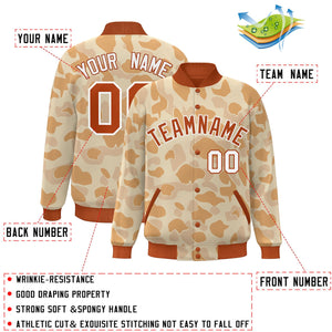 Blouson aviateur Letterman personnalisé orange blanc camouflage Varsity Full-Snap