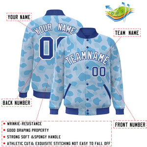 Custom Royal White Camo Varsity Full-Snap Letterman Bomber Jacket