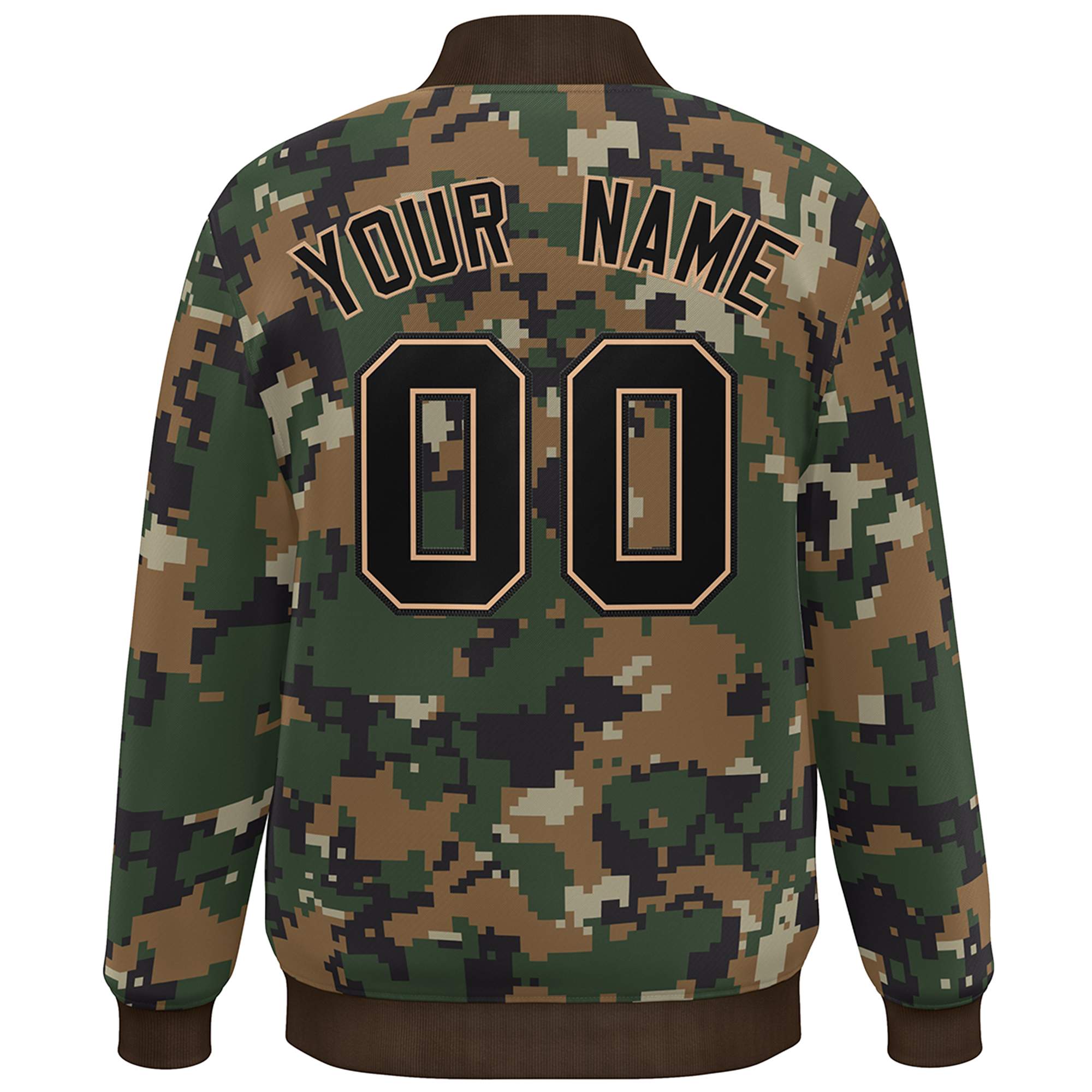 Blouson aviateur Letterman personnalisé marron noir camouflage Varsity Full-Snap