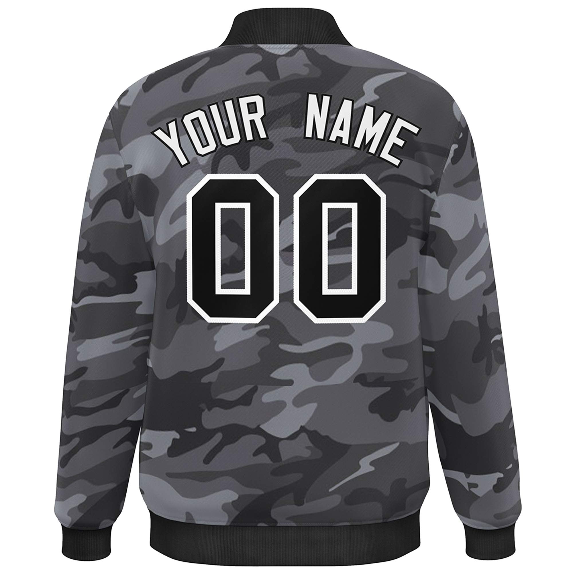 Blouson aviateur Letterman personnalisé noir et blanc camouflage Varsity Full-Snap