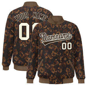 Custom Brown Cream Camo Varsity Full-Snap Letterman Bomber Jacket