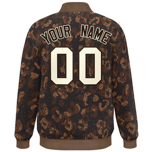 Custom Brown Cream Camo Varsity Full-Snap Letterman Bomber Jacket