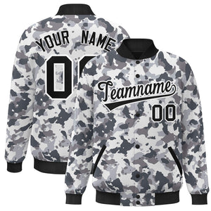 Blouson aviateur Letterman personnalisé noir et blanc camouflage Varsity Full-Snap