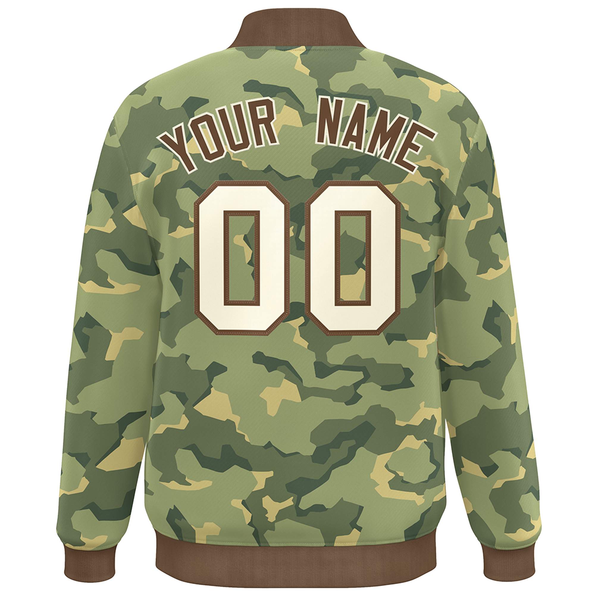 Blouson aviateur Letterman personnalisé marron blanc camouflage Varsity Full-Snap