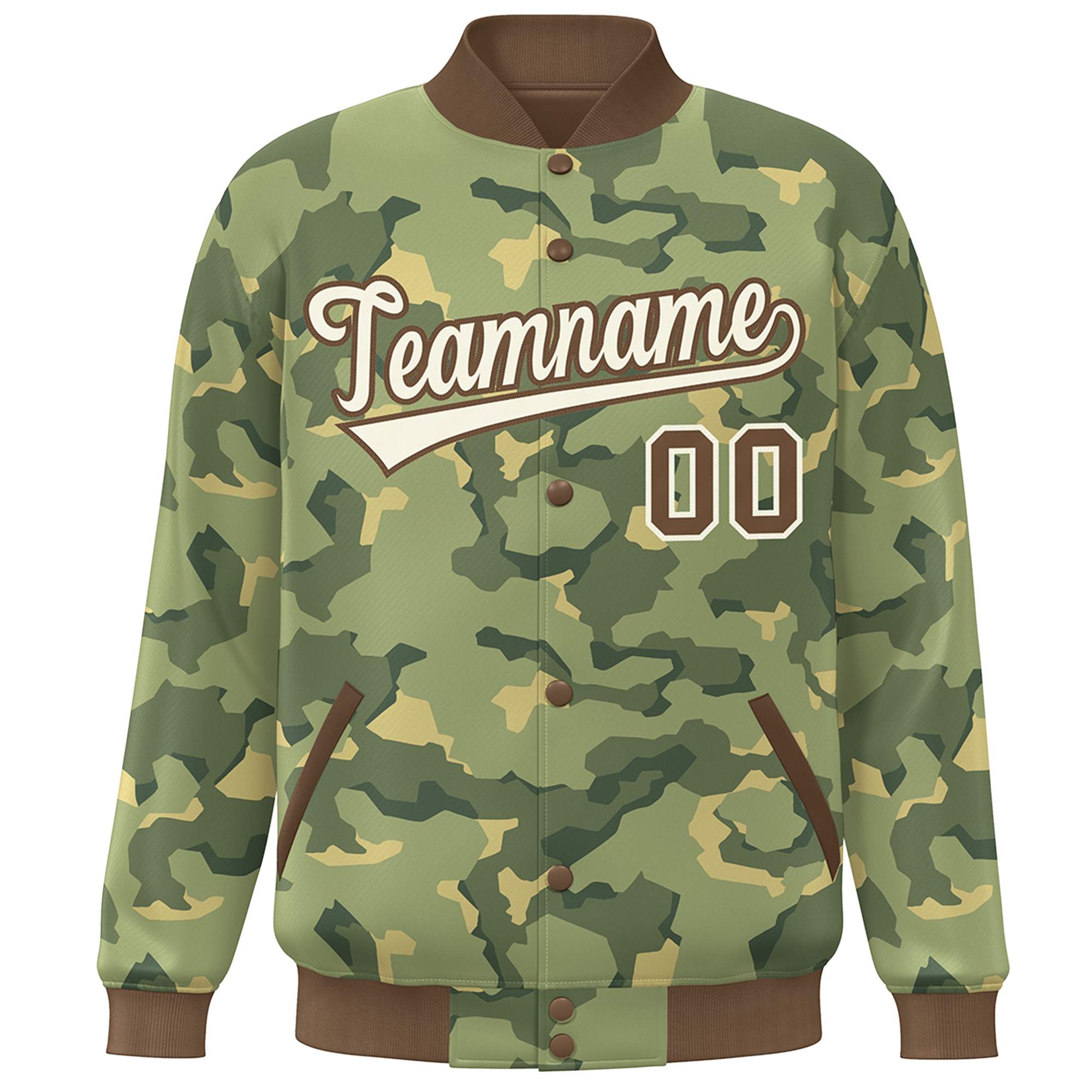 Blouson aviateur Letterman personnalisé marron blanc camouflage Varsity Full-Snap