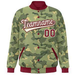 Custom Crimson White Camo Varsity Full-Snap Letterman Bomber Jacket