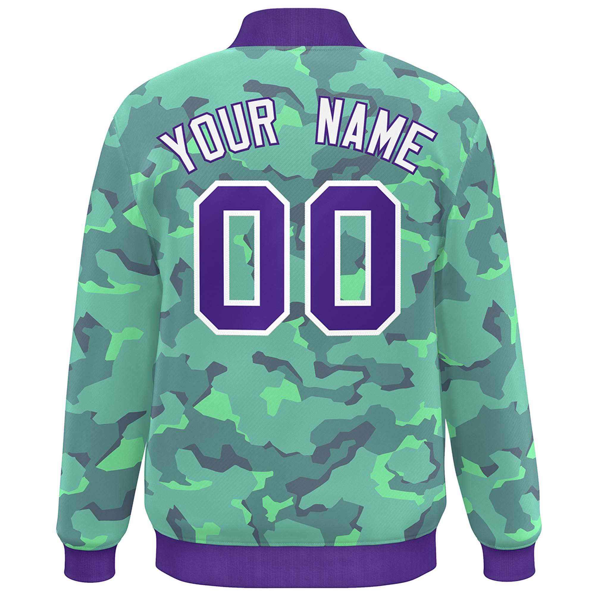 Blouson aviateur Letterman personnalisé violet blanc camouflage Varsity Full-Snap