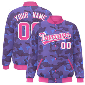 Blouson aviateur Letterman personnalisé rose blanc camouflage Varsity Full-Snap