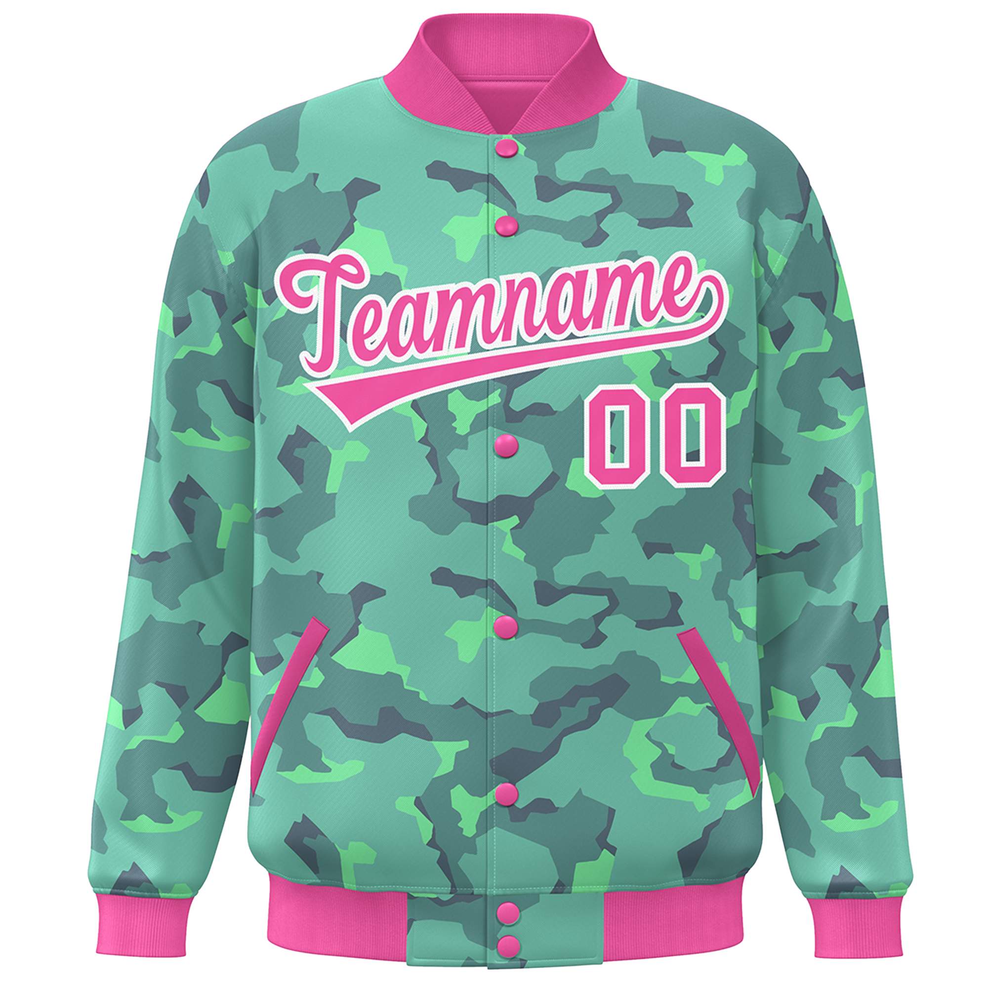 Blouson aviateur Letterman personnalisé rose blanc camouflage Varsity Full-Snap