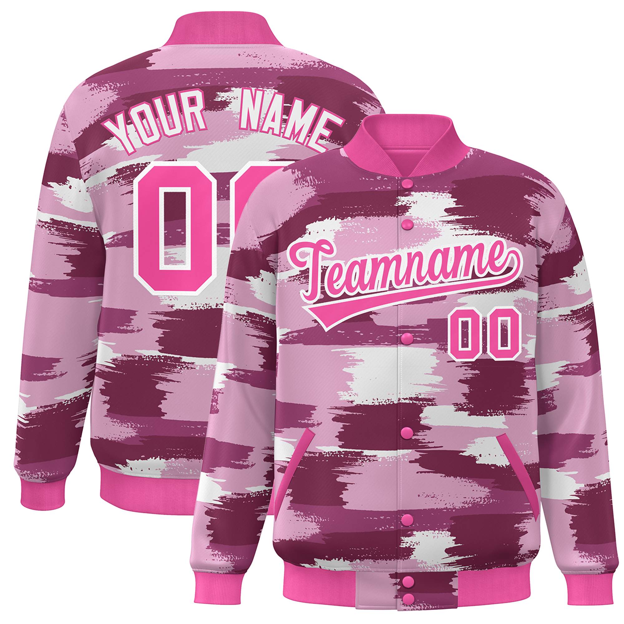 Blouson aviateur Letterman personnalisé rose blanc camouflage Varsity Full-Snap