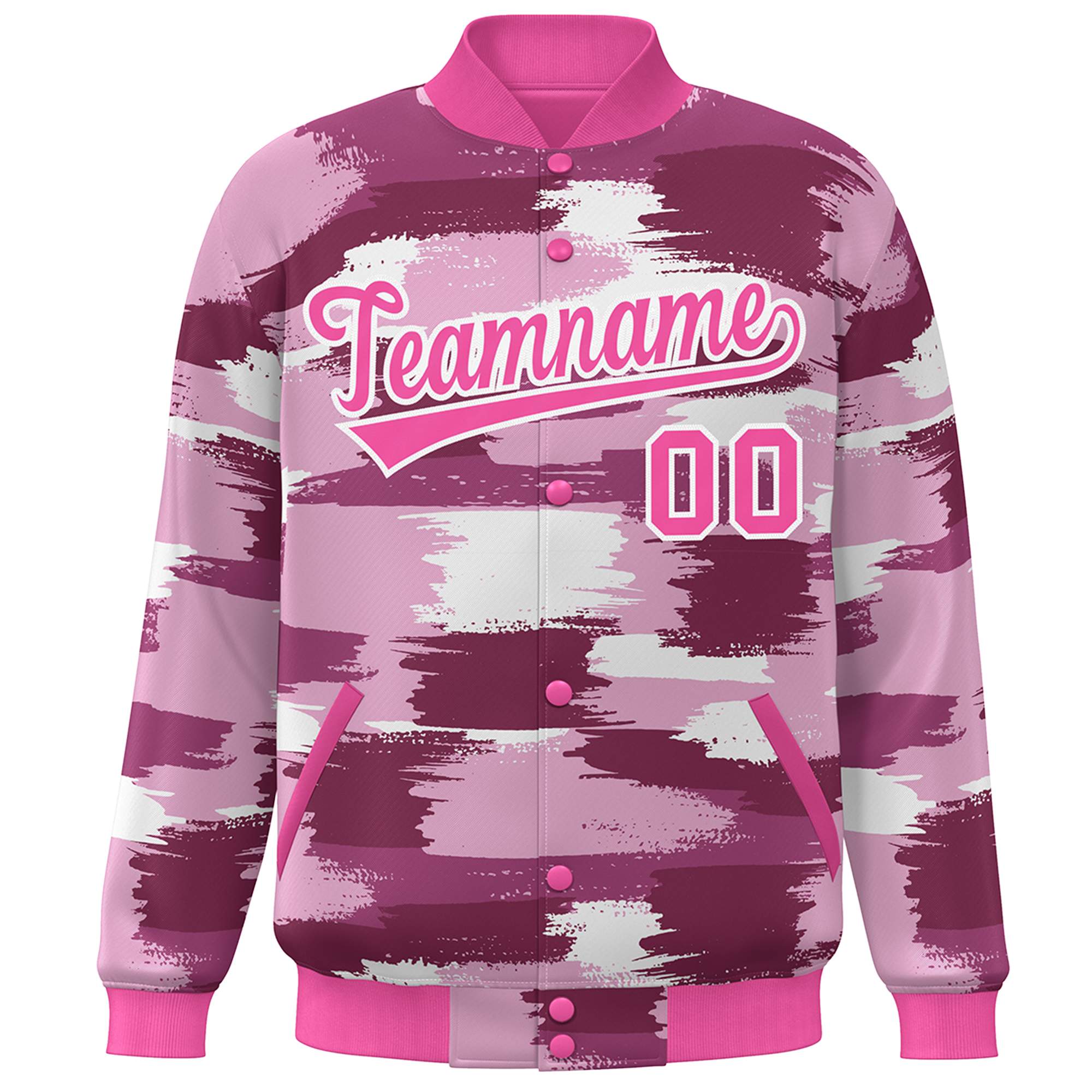 Blouson aviateur Letterman personnalisé rose blanc camouflage Varsity Full-Snap