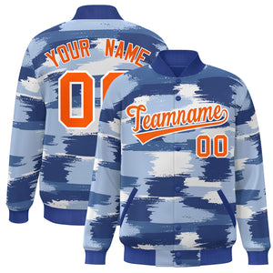 Custom Royal Orange-White Camo Varsity Full-Snap Letterman Bomber Jacket