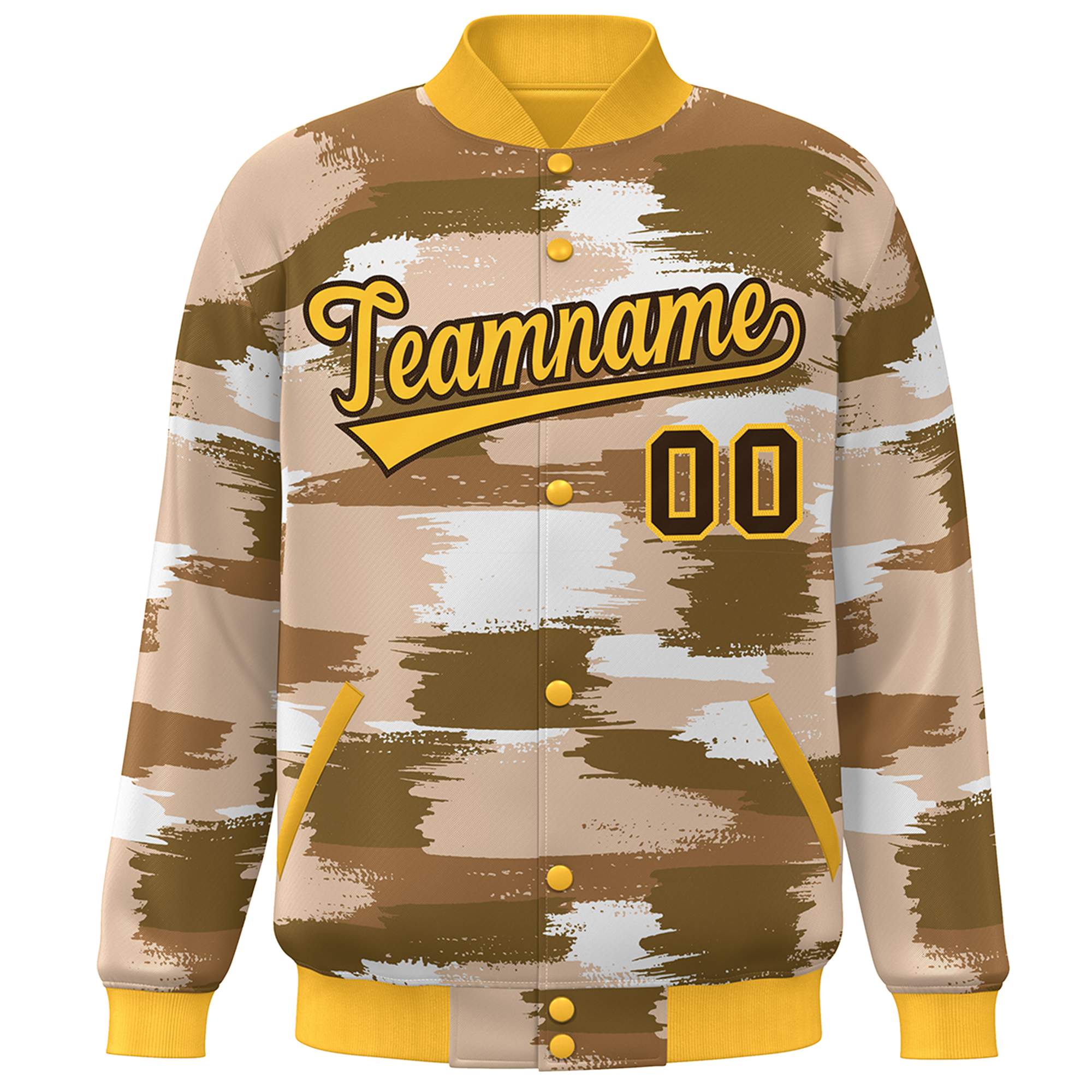 Blouson aviateur Letterman personnalisé jaune marron camouflage Varsity Full-Snap