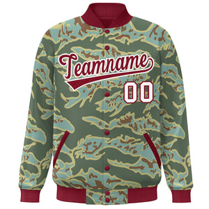 Custom Crimson White Camo Varsity Full-Snap Letterman Bomber Jacket