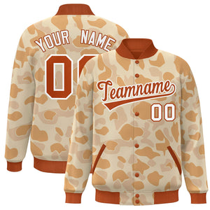 Blouson aviateur Letterman personnalisé orange blanc camouflage Varsity Full-Snap