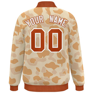 Blouson aviateur Letterman personnalisé orange blanc camouflage Varsity Full-Snap