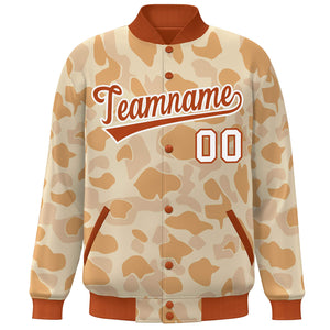 Blouson aviateur Letterman personnalisé orange blanc camouflage Varsity Full-Snap