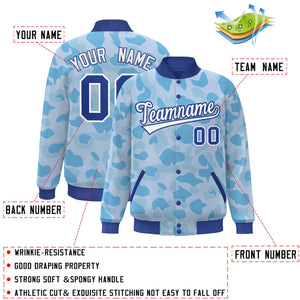 Custom Royal White Camo Varsity Full-Snap Letterman Bomber Jacket