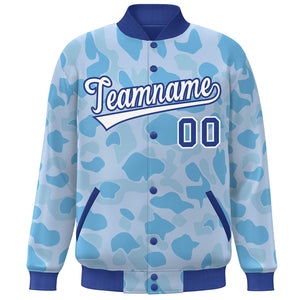 Custom Royal White Camo Varsity Full-Snap Letterman Bomber Jacket