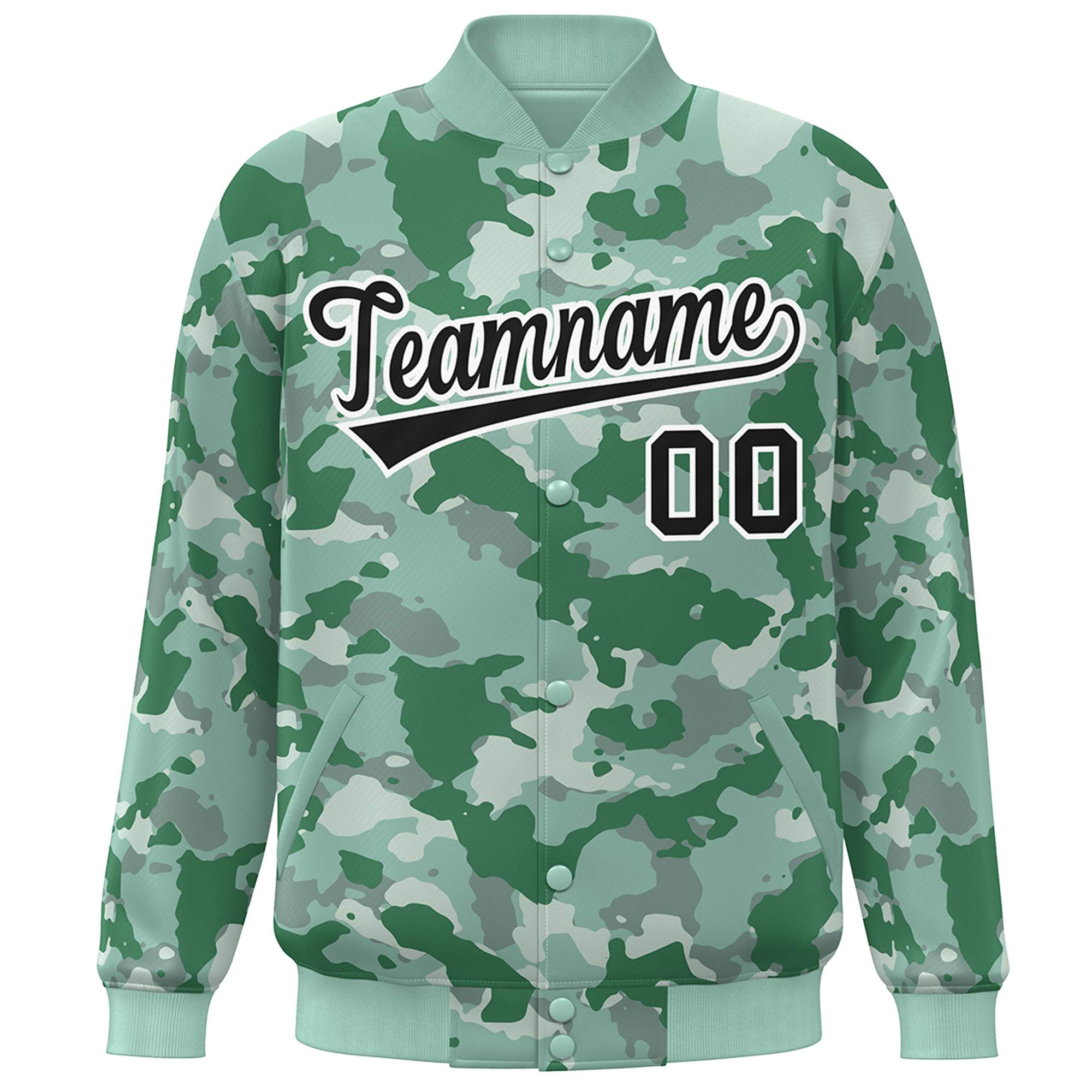 Blouson aviateur Letterman personnalisé vert noir-blanc camouflage Varsity Full-Snap