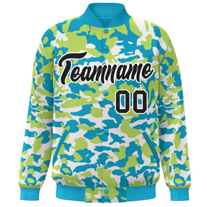 Blouson aviateur Letterman personnalisé Aqua noir-blanc camouflage Varsity Full-Snap