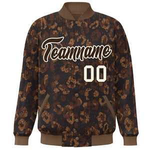 Custom Brown Cream Camo Varsity Full-Snap Letterman Bomber Jacket