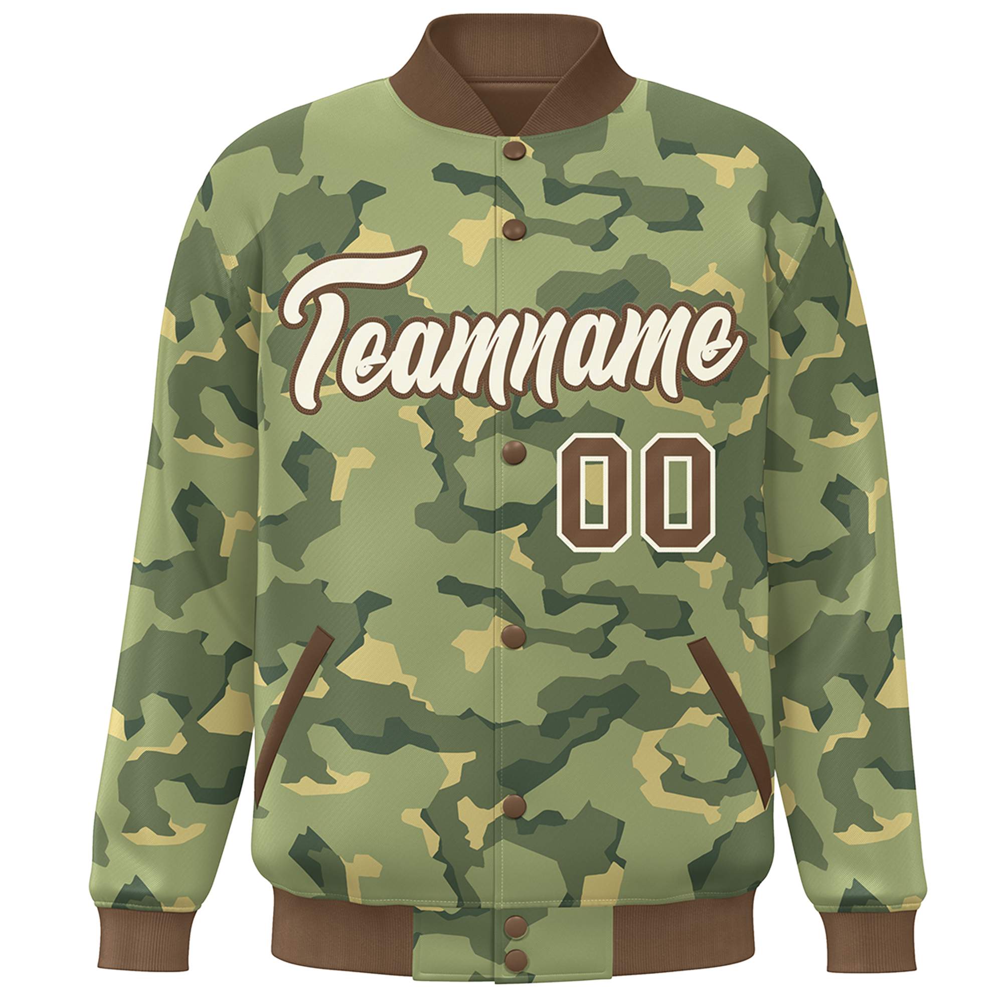 Blouson aviateur Letterman personnalisé marron blanc camouflage Varsity Full-Snap