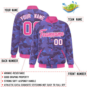 Blouson aviateur Letterman personnalisé rose blanc camouflage Varsity Full-Snap