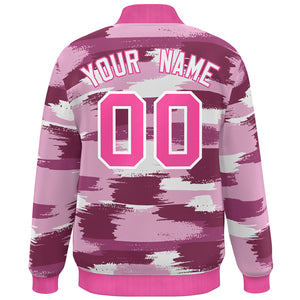 Custom Pink White Camo Varsity Full-Snap Letterman Bomber Jacket