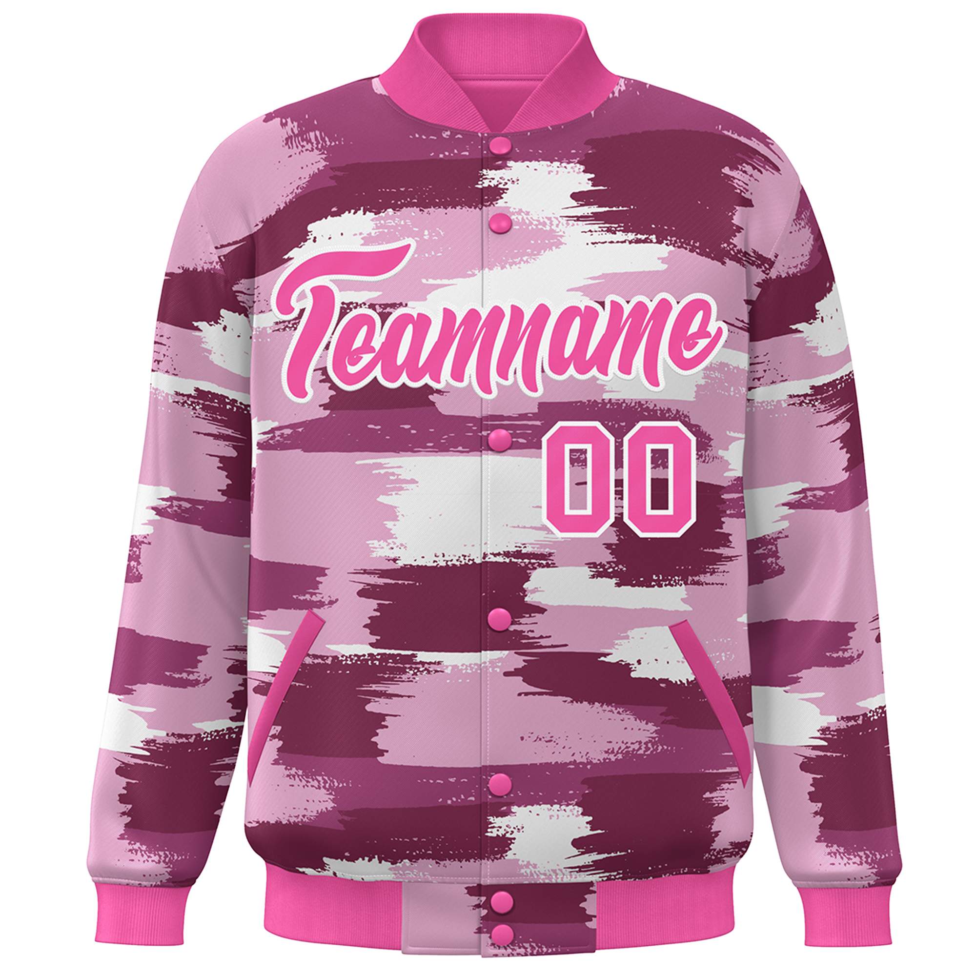 Blouson aviateur Letterman personnalisé rose blanc camouflage Varsity Full-Snap