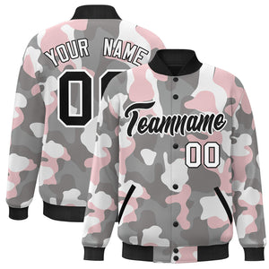 Blouson aviateur Letterman personnalisé noir et blanc camouflage Varsity Full-Snap