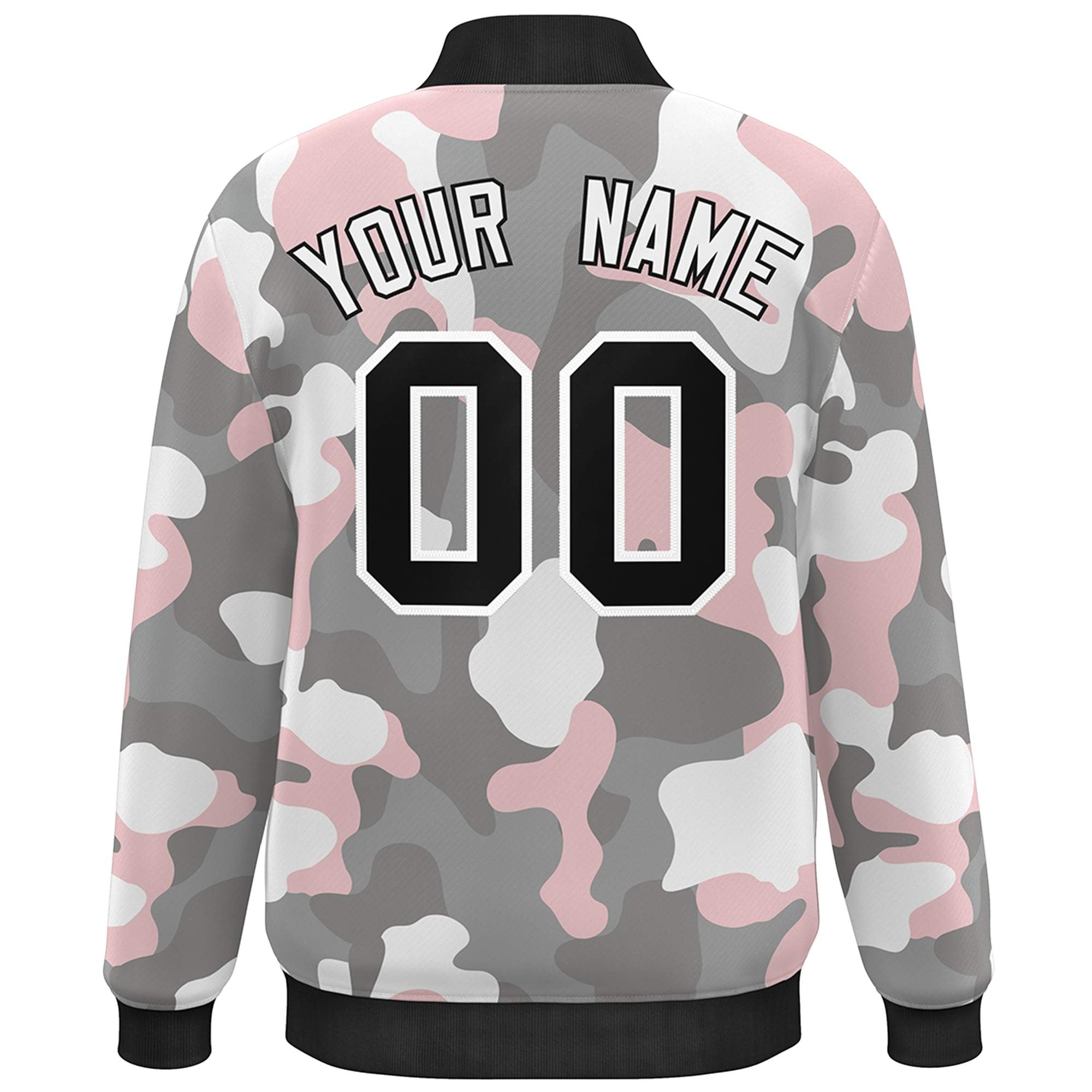 Custom Black White Camo Varsity Full-Snap Letterman Bomber Jacket