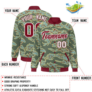 Custom Crimson White Camo Varsity Full-Snap Letterman Bomber Jacket