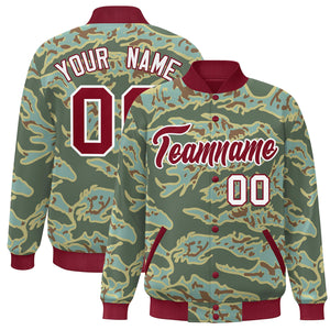 Custom Crimson White Camo Varsity Full-Snap Letterman Bomber Jacket