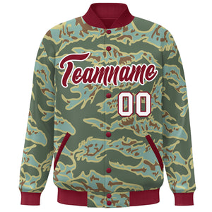 Custom Crimson White Camo Varsity Full-Snap Letterman Bomber Jacket