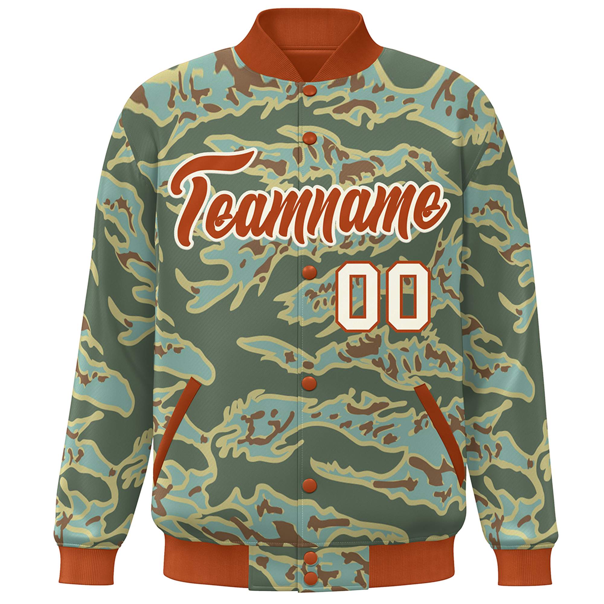 Blouson aviateur Letterman personnalisé orange blanc camouflage Varsity Full-Snap