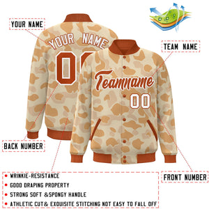 Blouson aviateur Letterman personnalisé orange blanc camouflage Varsity Full-Snap