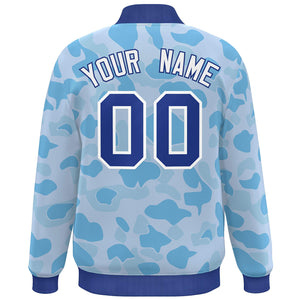 Custom Royal White Camo Varsity Full-Snap Letterman Bomber Jacket