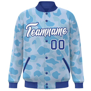 Custom Royal White Camo Varsity Full-Snap Letterman Bomber Jacket