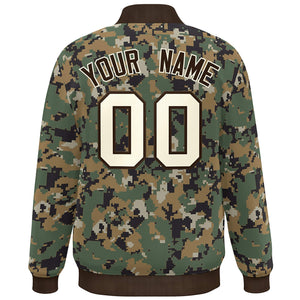 Custom Brown Cream Camo Varsity Full-Snap Letterman Bomber Jacket