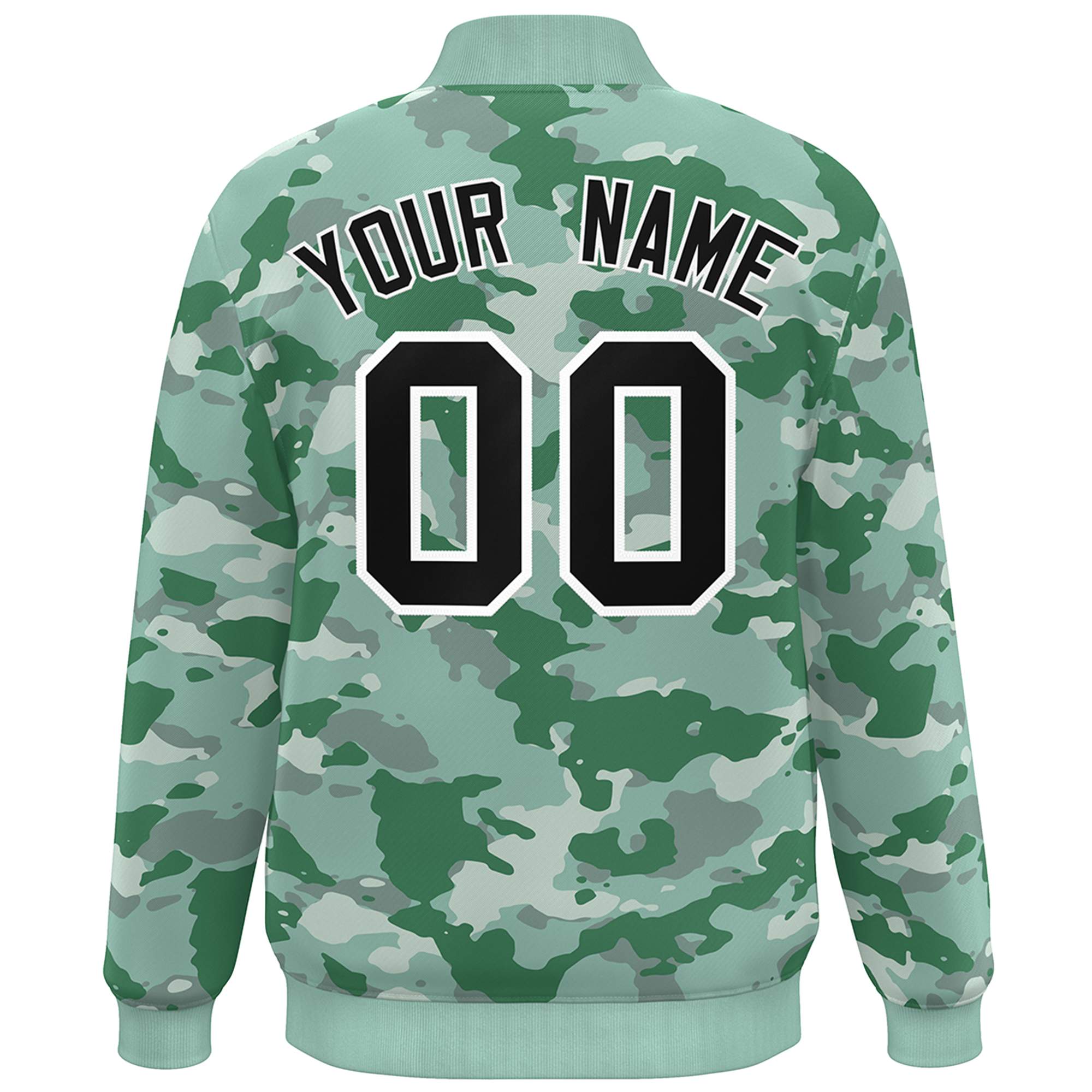 Blouson aviateur Letterman personnalisé vert noir-blanc camouflage Varsity Full-Snap