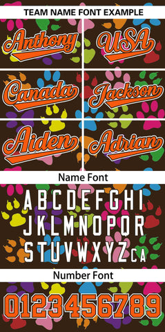 Custom Brown Orange-White Varsity Pets Paw Prints Graffiti Pattern Letterman Baseball Jacket